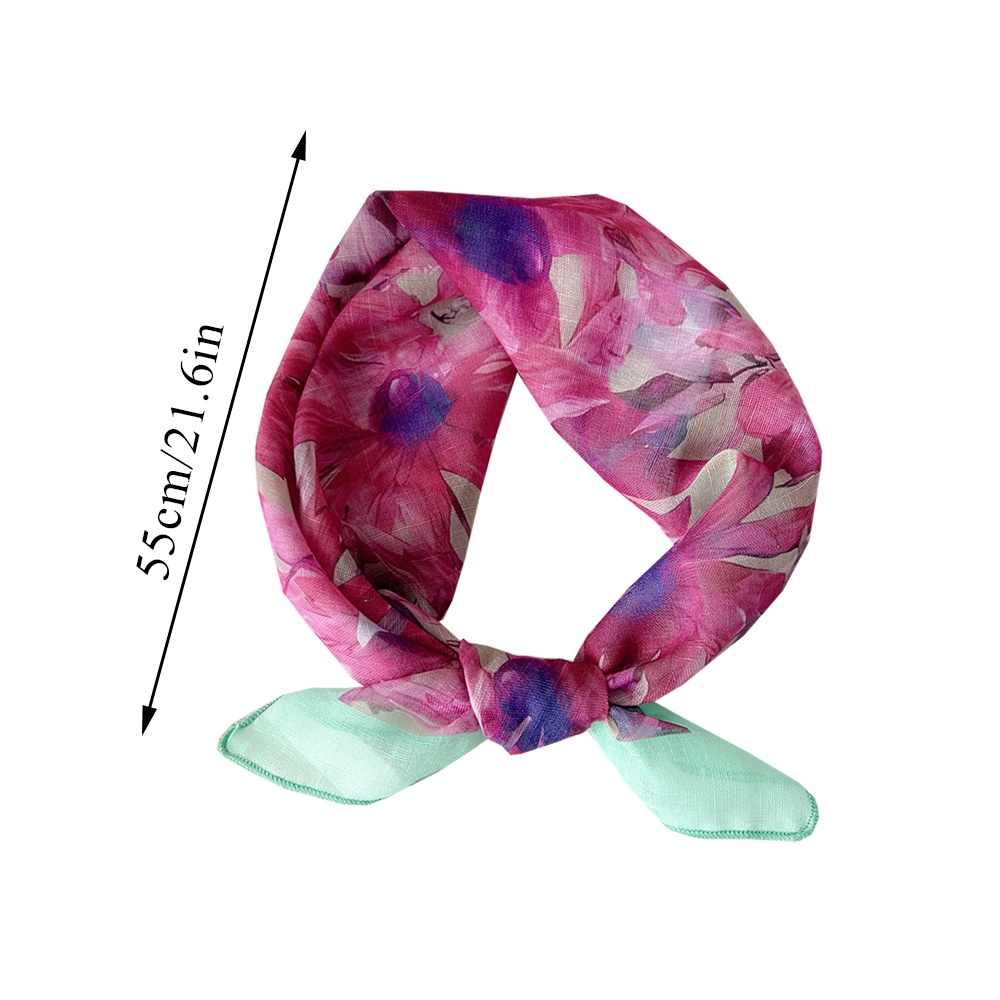 Khăn Choàng Cổ Hình Vuông Vải Cotton Lanh Thoáng Khí In Họa Tiết Hoa Lá / Bướm 55 * 55cm Dùng Trang Trí DIY