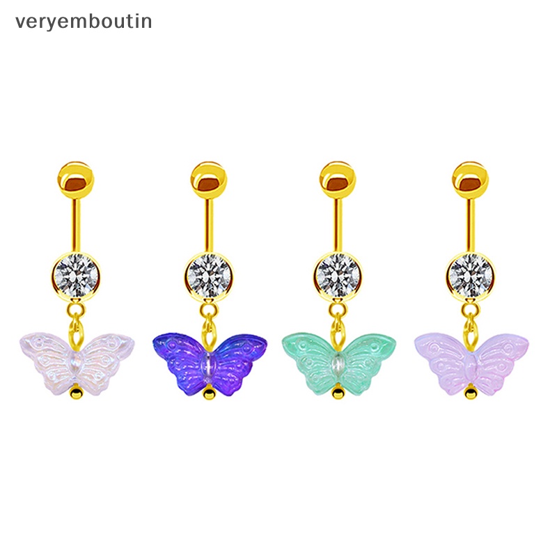 Khuyên Rốn Thép Không Gỉ Hình Bướm Đính Đá Pha Lê