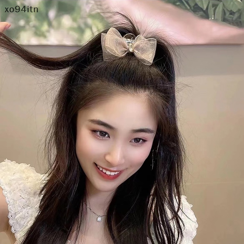 Kẹp Tóc Càng Cua Đính Đá Phối Nơ Tua Rua Màu Đen Phong Cách Retro