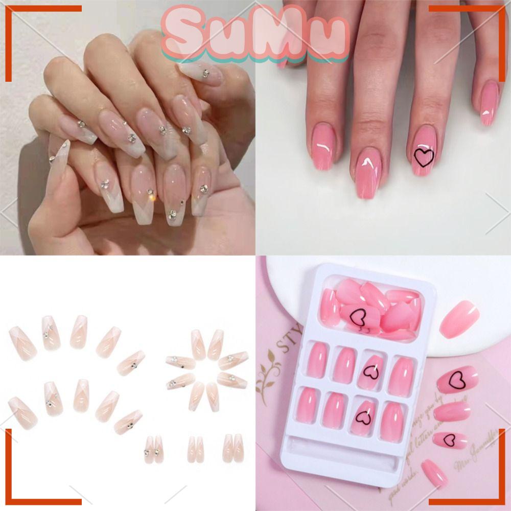 SUMU Bộ Móng Tay Giả Ngắn Đầu Vuông Có Thể Tháo Rời Che Phủ Toàn Diện Cho Nữ