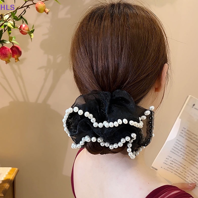 Dây Cột Tóc Lưới Đính Hạt Ngọc Trai Phong Cách Hàn Quốc Cho Nữ