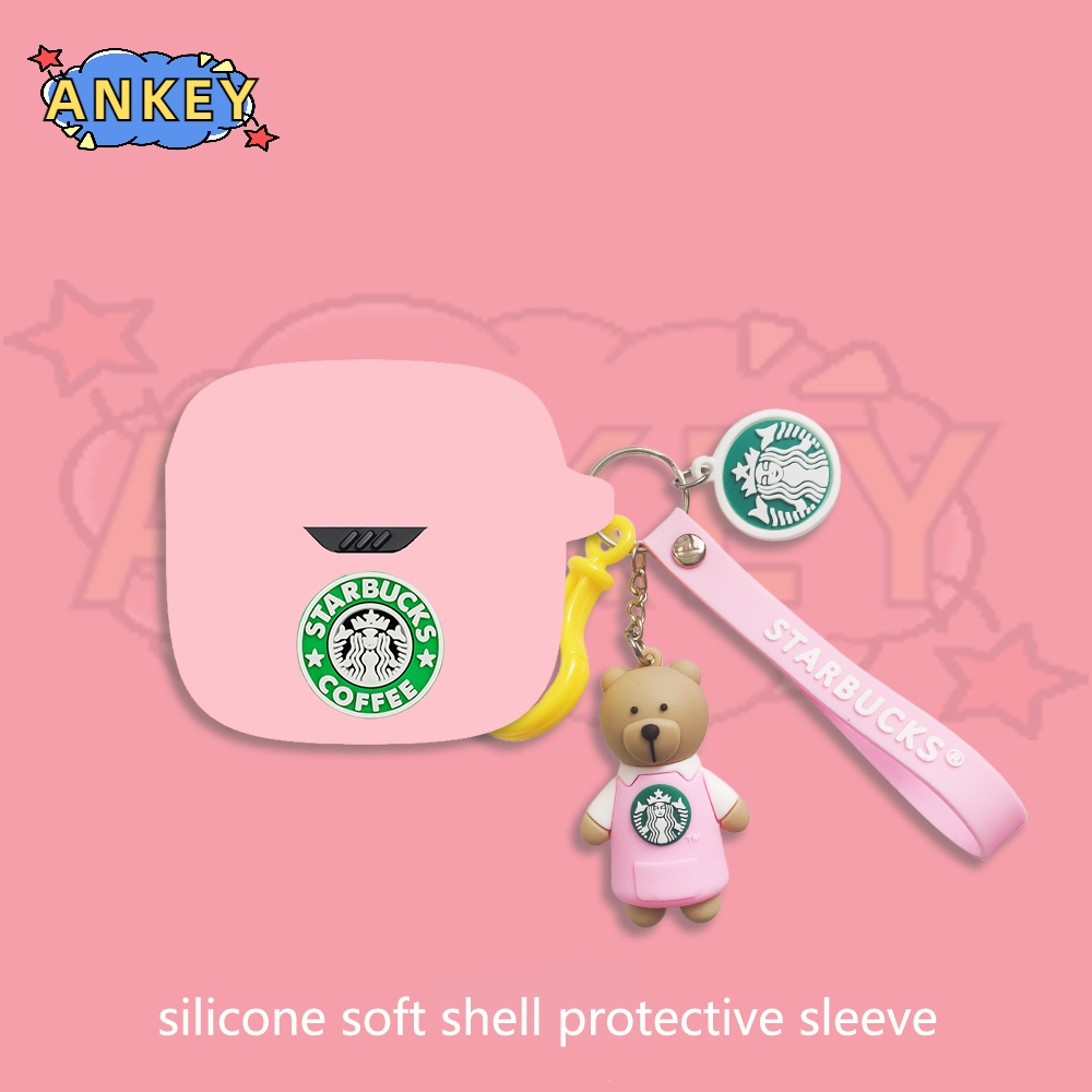 For JBL Tune Flex 225 220 Buds Beam Earphone Silicone Case Cute Bear Earbuds Protective Headphone Cover Headset with Pendant