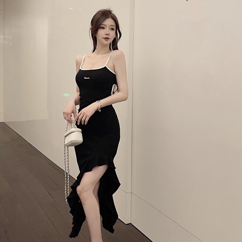 Đầm Hai Dây Dáng Dài Xẻ Tà Thời Trang Mùa Hè 2023 Phong Cách Retro Mỹ Cho Nữ