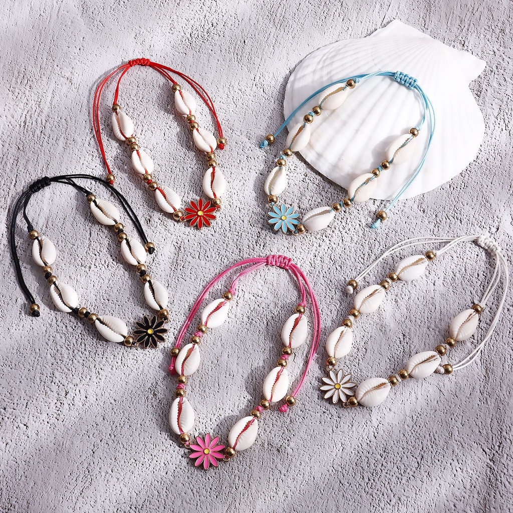 Lắc Chân Bện Dây Đính Vỏ Sò / Hoa Xinh Xắn Thời Trang Đi Biển Cho Nữ