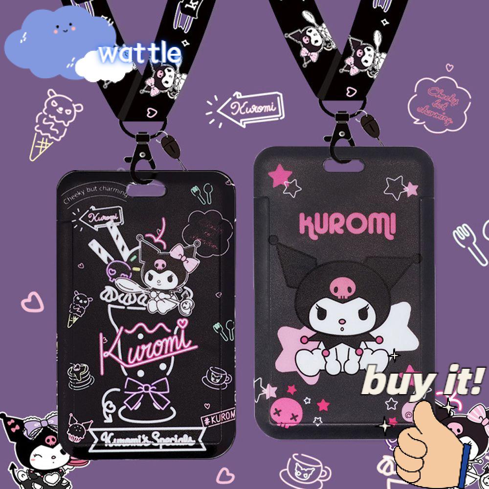 WATTLE Ví Đựng Thẻ Họa Tiết Hoạt Hình Kuromi Melody Dễ Thương Kèm Móc Khóa Tiện Dụng Cho Học Sinh Ốp