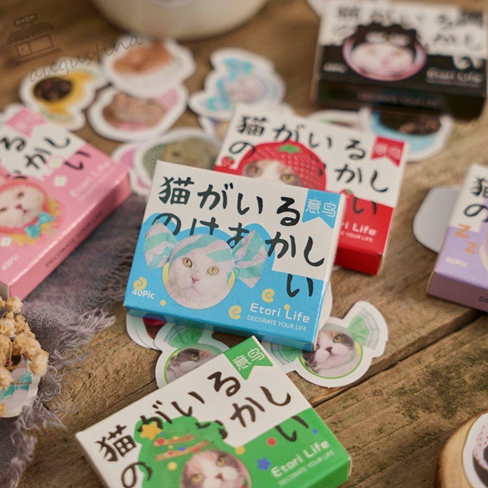 AUGUSTINA Bộ Nhãn Dán Trang Trí Sổ Tay DIY Hình Mèo Kitty Dễ Thương