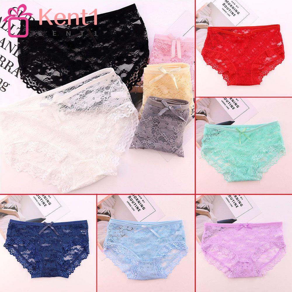 KENT1 Quần Lót Cotton Lưng Thấp Phối Ren Toàn Diện Thoáng Khí Đính Nơ Hoa Rỗng Cho Nữ