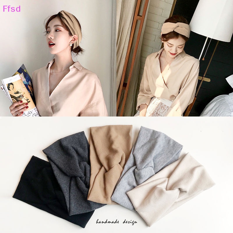 {Ffsd} Băng Đô Cotton Mềm Co Giãn Thắt Nút Màu Trơn Trang Điểm Rửa Mặt Trang Điểm Cho Bé Gái * Bán Chạy