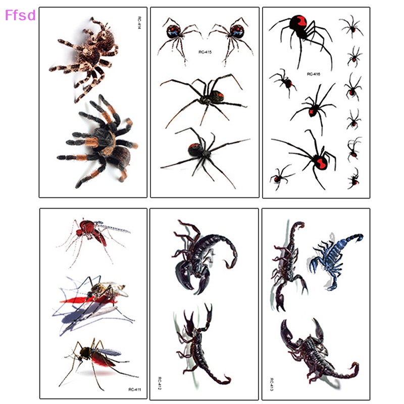 Hình Xăm Dán Họa Tiết Nhện Bọ Cạp 3D Phong Cách Halloween