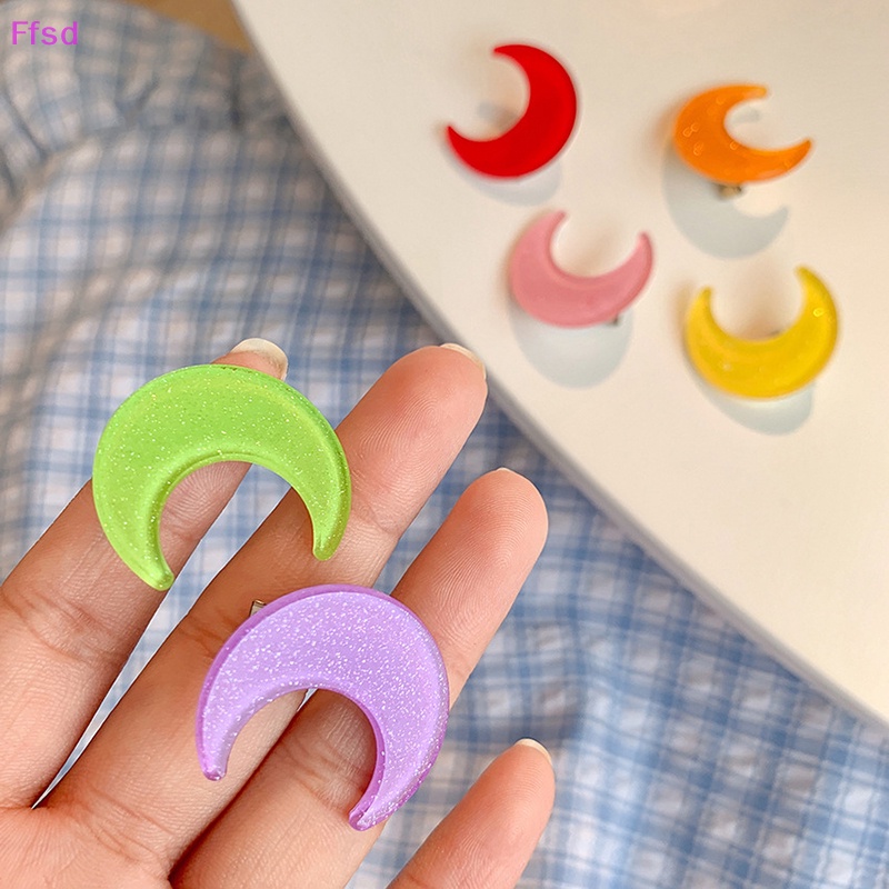 Kẹp Tóc Hình Mặt Trăng Bằng Acrylic Màu Sắc Ngọt Ngào Cho Bé Gái