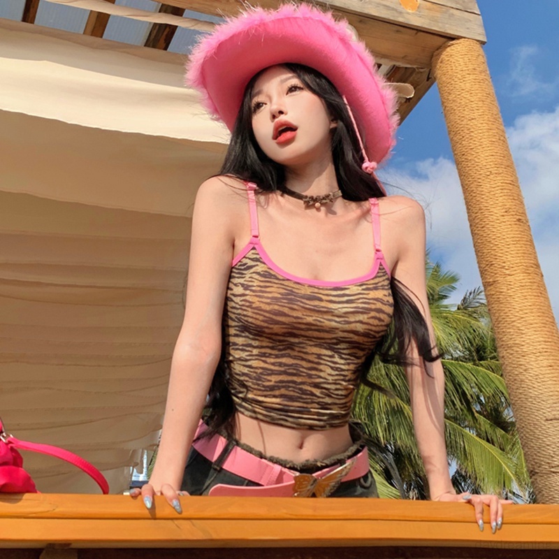 Áo Croptop Sát Nách In Họa Tiết Da Báo Màu Sắc Ngọt Ngào Thời Trang Cho Nữ