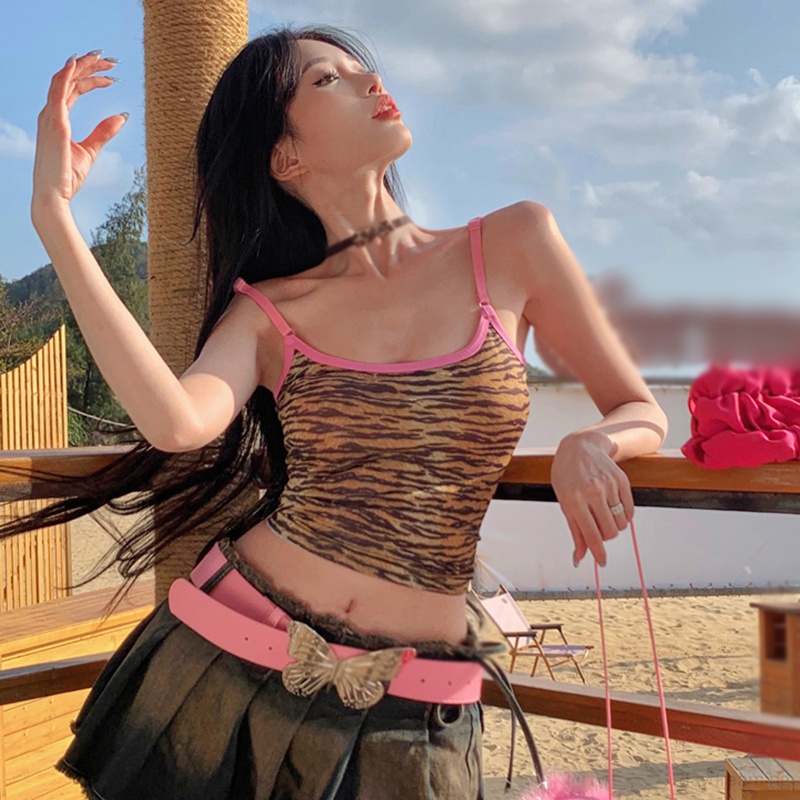 Áo Croptop Sát Nách In Họa Tiết Da Báo Màu Sắc Ngọt Ngào Thời Trang Cho Nữ