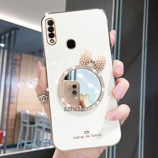ốp lưng oppo a31 Ốp Điện Thoại Silicon Mềm Mạ Gương Trang Điểm Đính Nơ Và Ngọc Trai Sang Trọng Cho oppo a31
