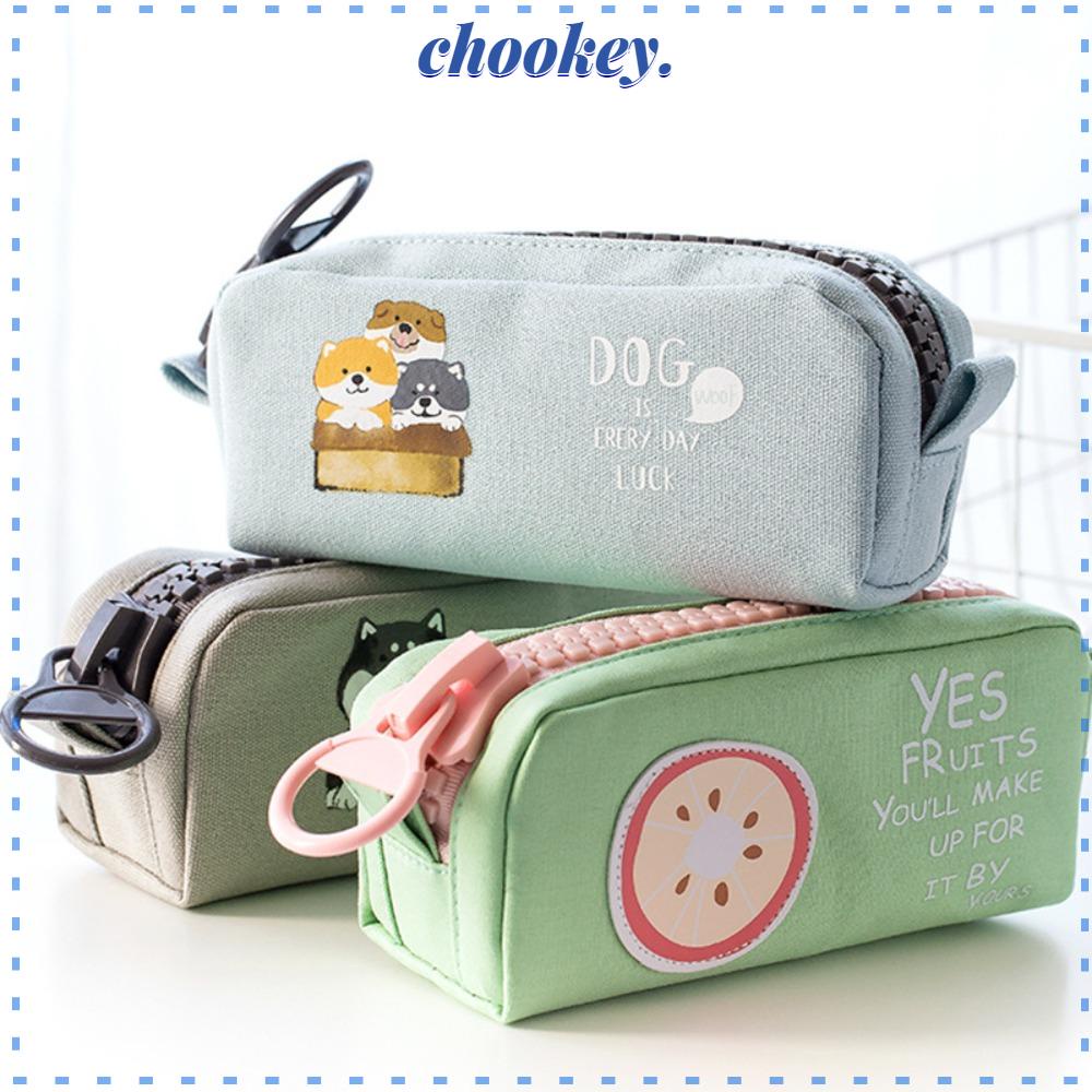 CHOOKEY Túi Đựng Bút Vải Canvas Cỡ Lớn In Hoạt Hình Phối Khóa Kéo Chuyên Dùng Cho Bé