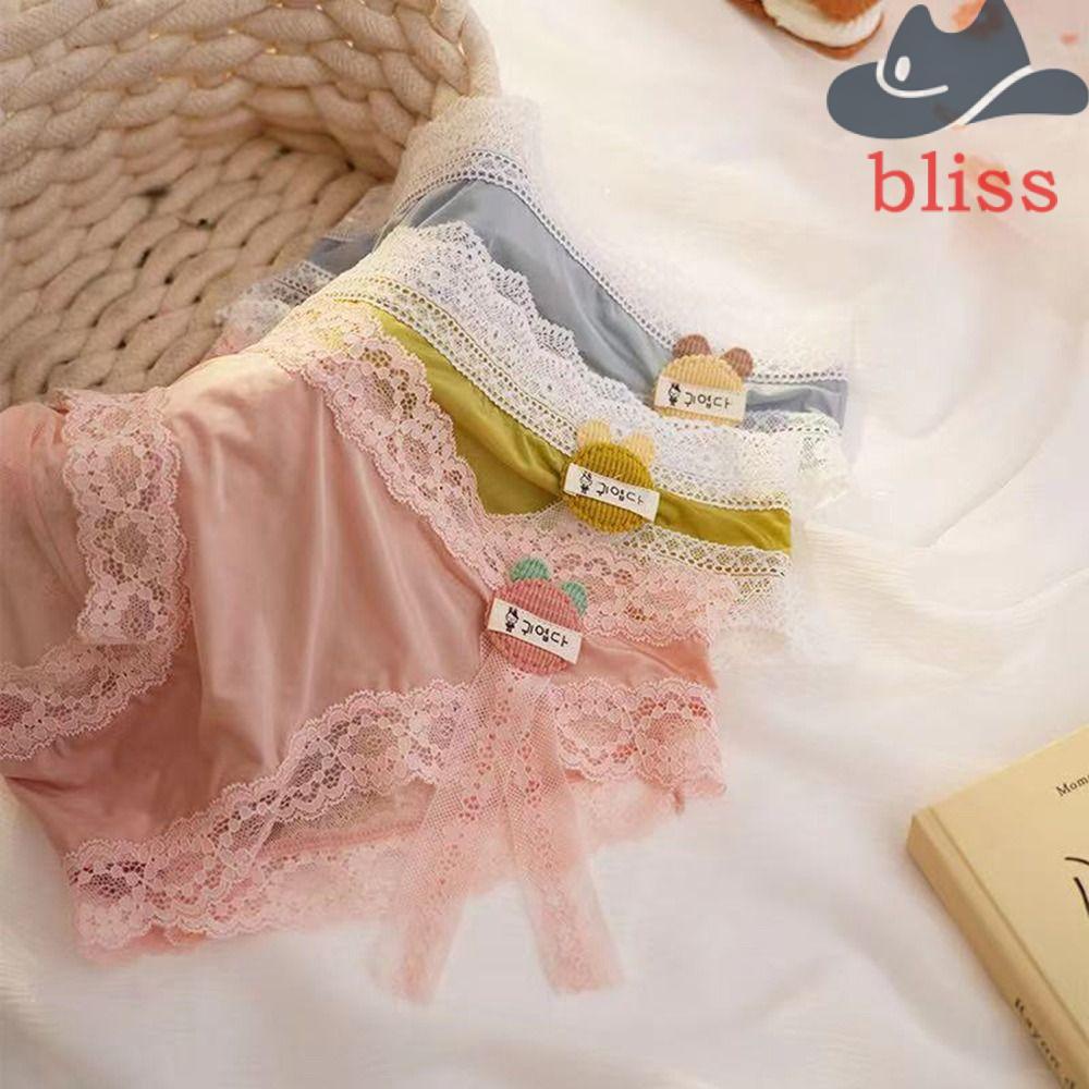 BLISS Quần Lót Lưới Trong Suốt Lưng Vừa Phối Ren Và Dây Ruy Băng Ngọt Ngào Quyến Rũ Cho Nữ