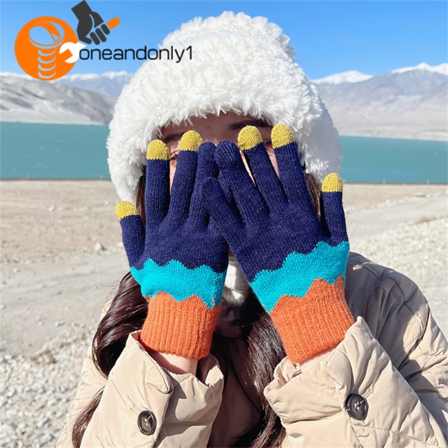 [COD] 1 Đôi Găng Tay Dệt Kim Dày Hai Lớp Giữ Ấm Cảm Ứng Màn Hình