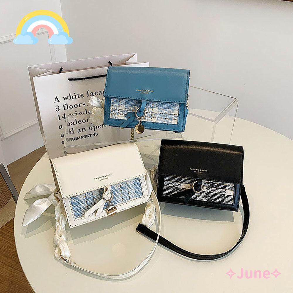 JUNE Túi Đeo Chéo Phối Dây Xích Thời Trang Cá Tính Cho Nữ