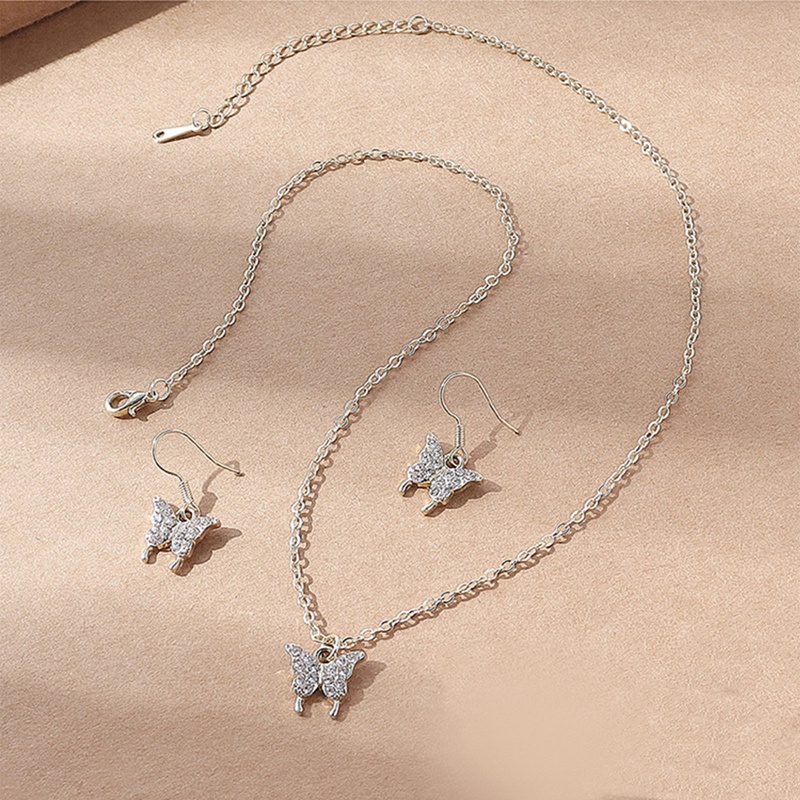 Ygt Set Vòng cổ Và Bông Tai Mạ Bạc 925 Hình Bướm Đính Đá Pha Lê Lấp Lánh Thời Trang