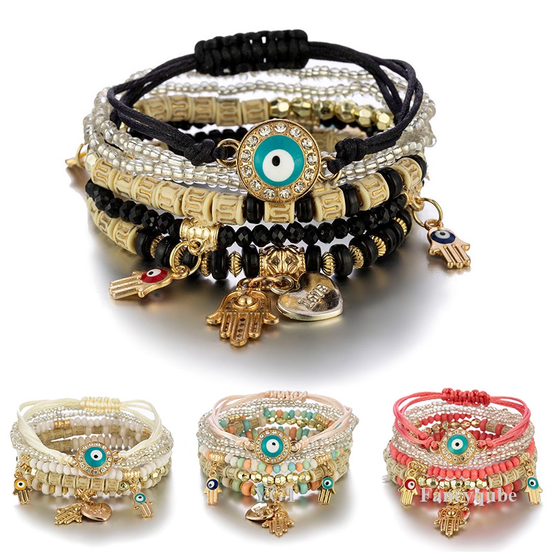 Set 4 Vòng Tay Chuỗi Hạt Phong Cách Boho Thời Trang Cho Nữ