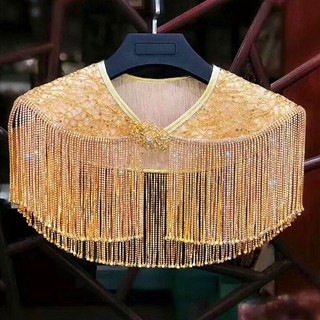 Dải dây tua rua đính đá rộng 14cm dùng trang trí quần áo diy