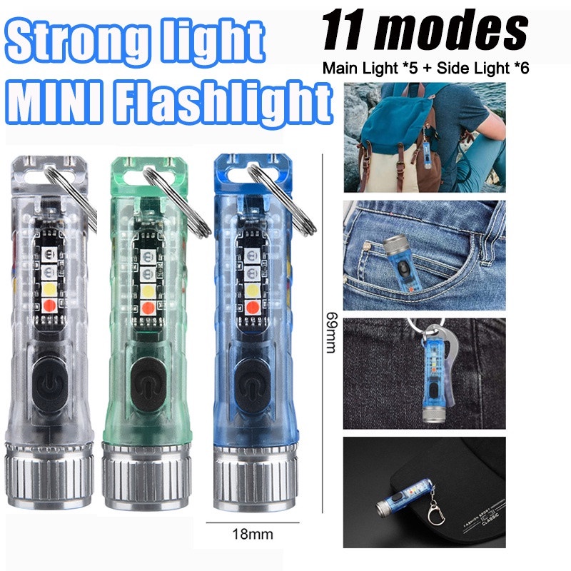 Đèn móc khóa Đèn pin mini Đèn pin sạc có độ sáng cao Đèn pin cắm trại ngoài trời Đèn móc chìa khóa di động Độ sáng cao 500LM