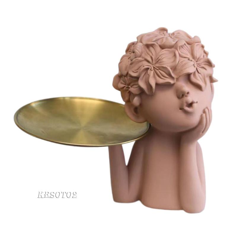 Khay Điêu Khắc Hình Cô Gái Và Cánh Hoa Hiện Đại Sáng Tạo Kèm Khay Để Bàn Trang Trí Phòng Khách / Quán Bar