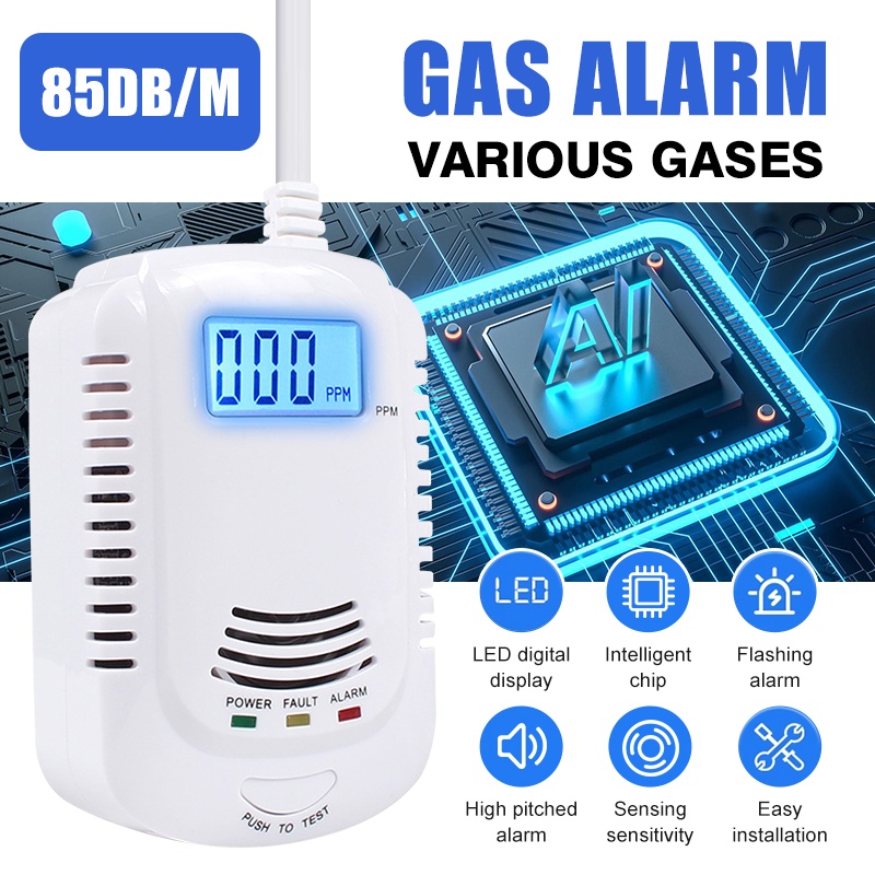 Đầu dò báo động khí Gas LPG LNG Cảm biến rò rỉ khí tự nhiên Cảnh báo âm thanh ánh sáng An ninh gia đình Phòng cháy chữa cháy