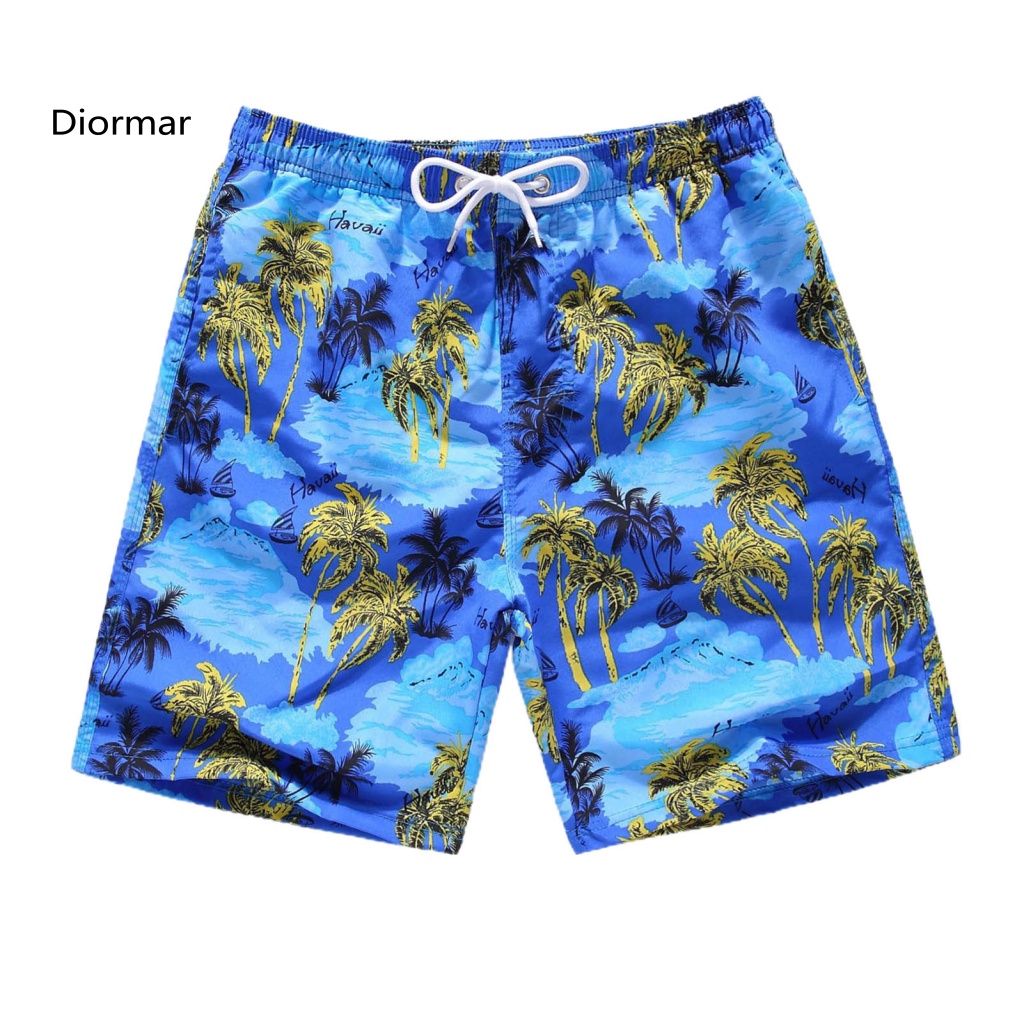 Dio Quần Đùi Dây Rút Co Giãn In Hình Cây Dừa Lướt Sóng Bãi Biển Dài Đến Đầu Gối Cho Nam
