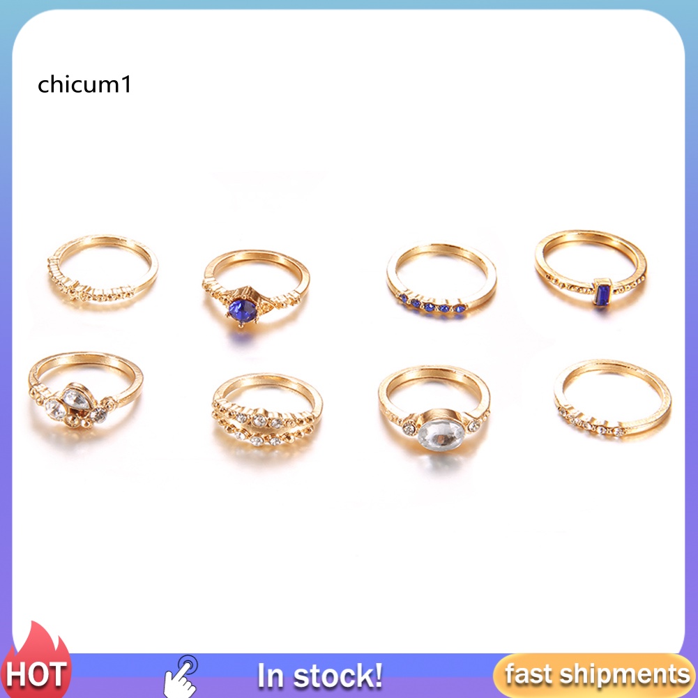 Set 8 Nhẫn Đeo Khớp Ngón Tay Đính Đá Thời Trang Cho Nữ