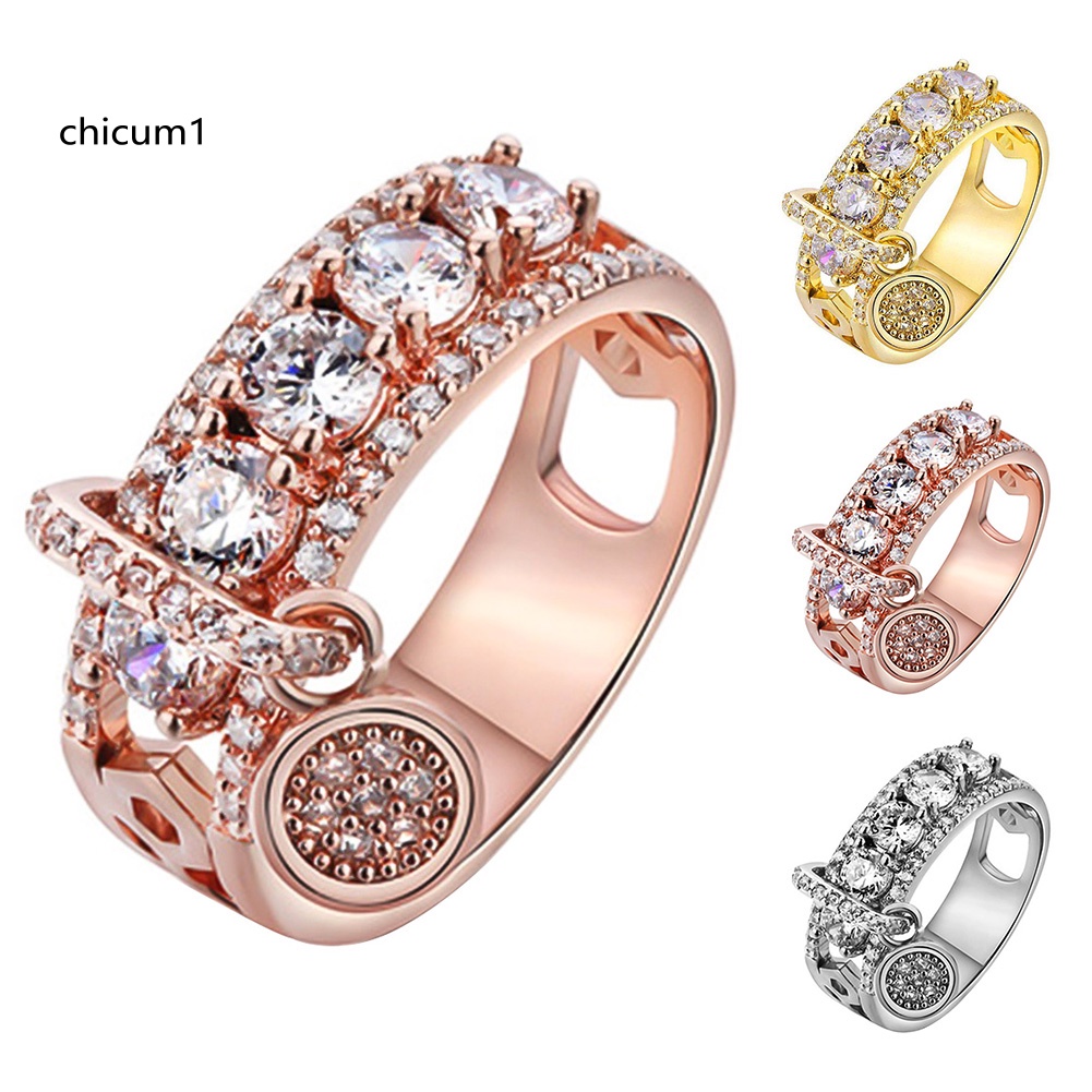 Nhẫn Đính Đá Zircon Hình Đĩa Kim Loại Sáng Tạo Cho Nữ