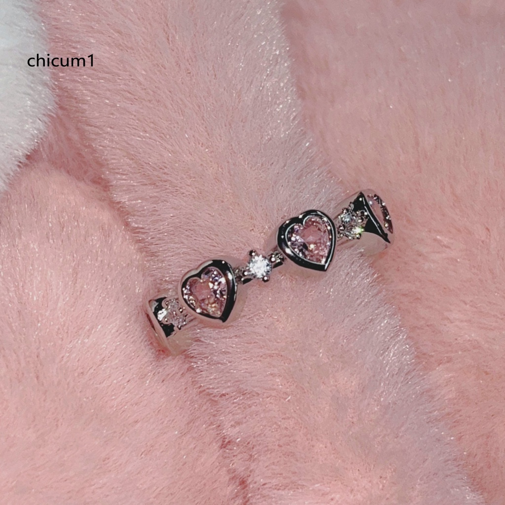 Nhẫn Hở Hình Trái Tim Đính Đá Pha Lê Nhân Tạo Màu Hồng Xinh Xắn Thời Trang Cho Nữ