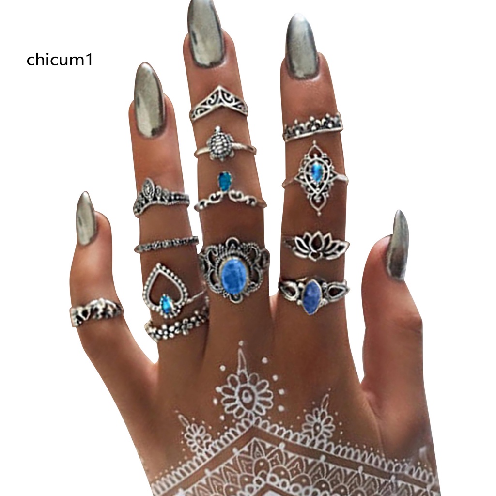 Set 11 / 13 / 15 Nhẫn Đeo Khớp Ngón Tay Màu Đen Phong Cách Bohemia