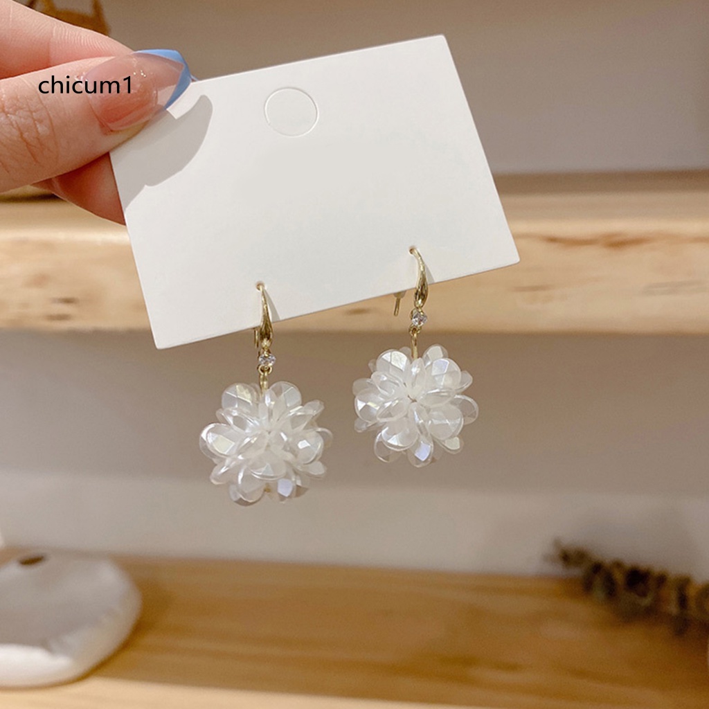 1 Đôi Bông Tai Dạng Móc Hình Bông Hoa Màu Trắng Trơn Phong Cách Pháp Thanh Lịch Thời Trang