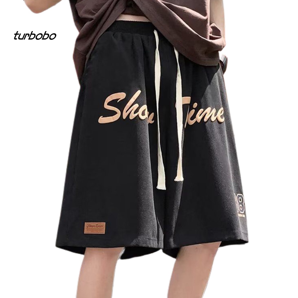 Turbobo Quần Short Thể Thao Lưng Thun Rút Dây Dài Đến Đầu Gối In Chữ Phong Cách Vintage Đường Phố Cho Nam