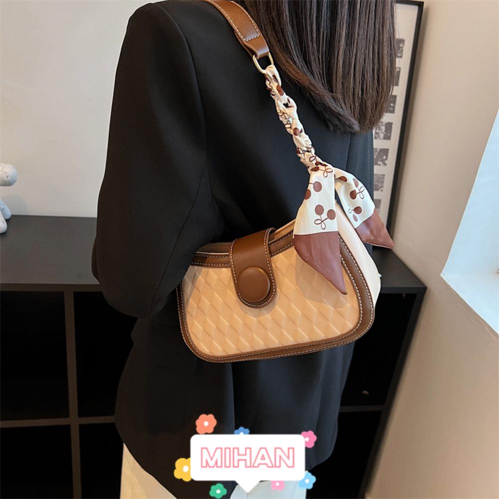 MIHAN1 Túi Xách Da PU Họa Tiết Sọc Caro Phong Cách Vintage Thời Trang Cho Nữ