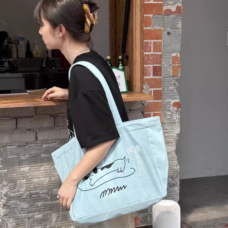 Túi Xách Denim Cỡ Lớn Thêu Họa Tiết Hoạt Hình Chống Mài Mòn