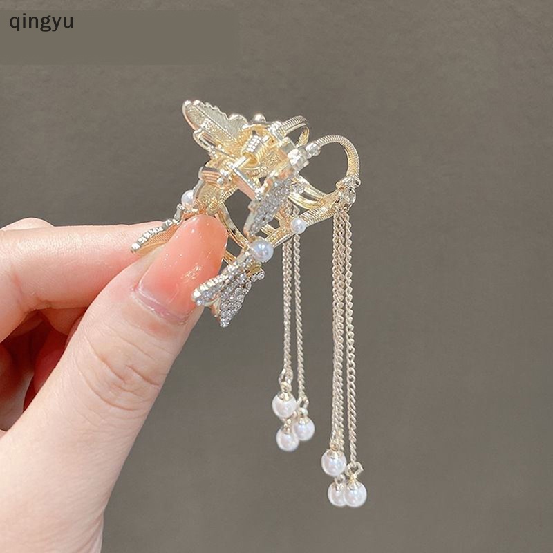 Kẹp Tóc Bướm Lớn Đính Kim Cương &amp; Ngọc Trai Giả Kiểu Hàn Quốc Cho Nữ