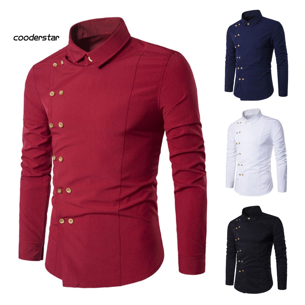 Áo Sơ Mi Nam Cổ Bẻ Hai Hàng Nút Cài Màu Trơn Dáng Ôm Thời Trang Công Sở