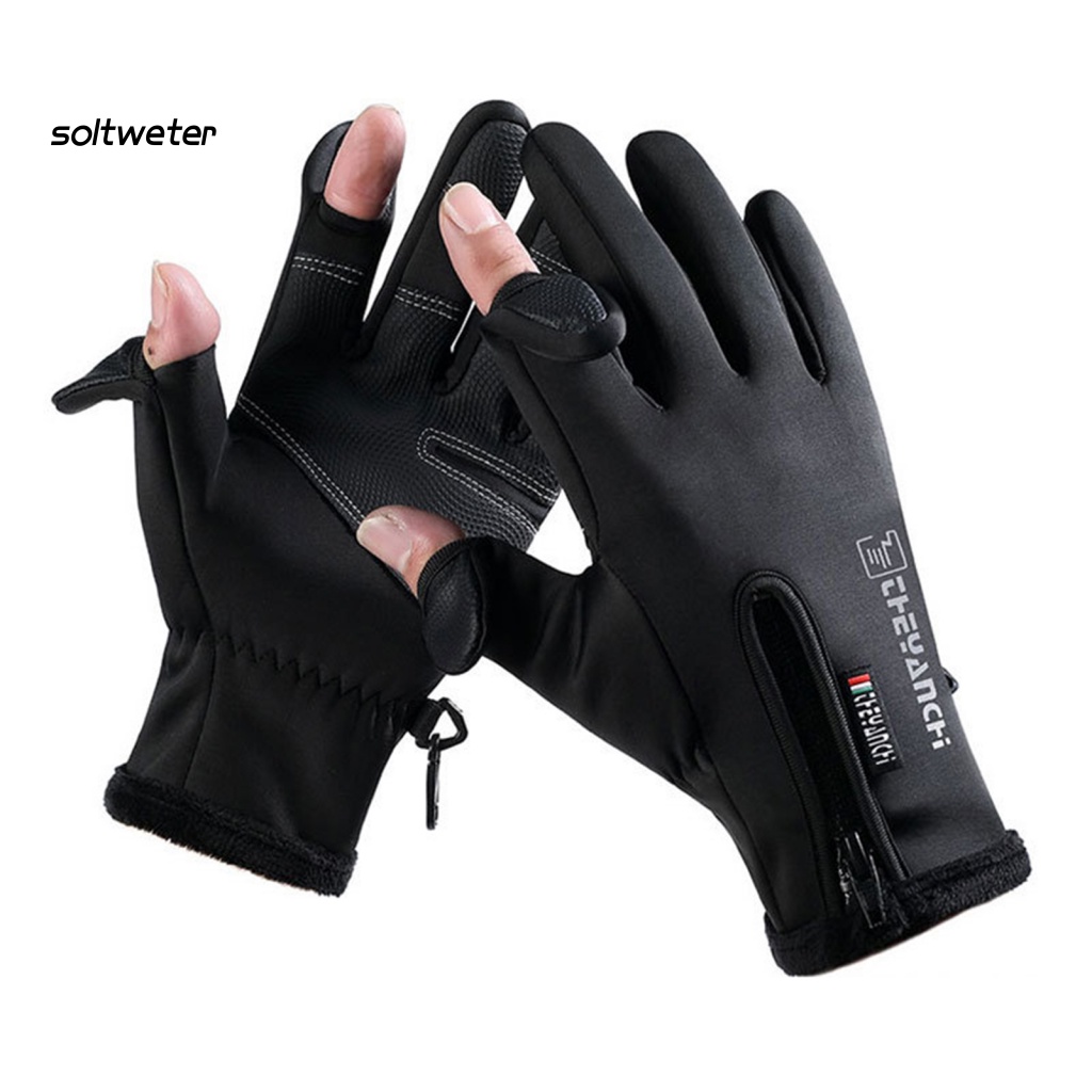 1 Đôi Găng Tay Đạp Xe 2 Ngón Chống Mòn Giữ Ấm Có Khóa Kéo Có Thể Chạm Màn Hình Cảm Ứng