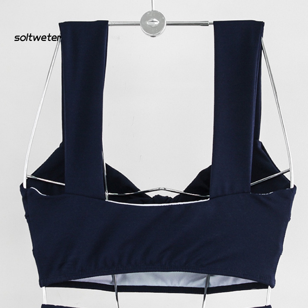 Bộ Bikini Hai Mảnh Màu Trơn Lưng Cao Có Đệm Ngực Gợi Cảm Cho Nữ