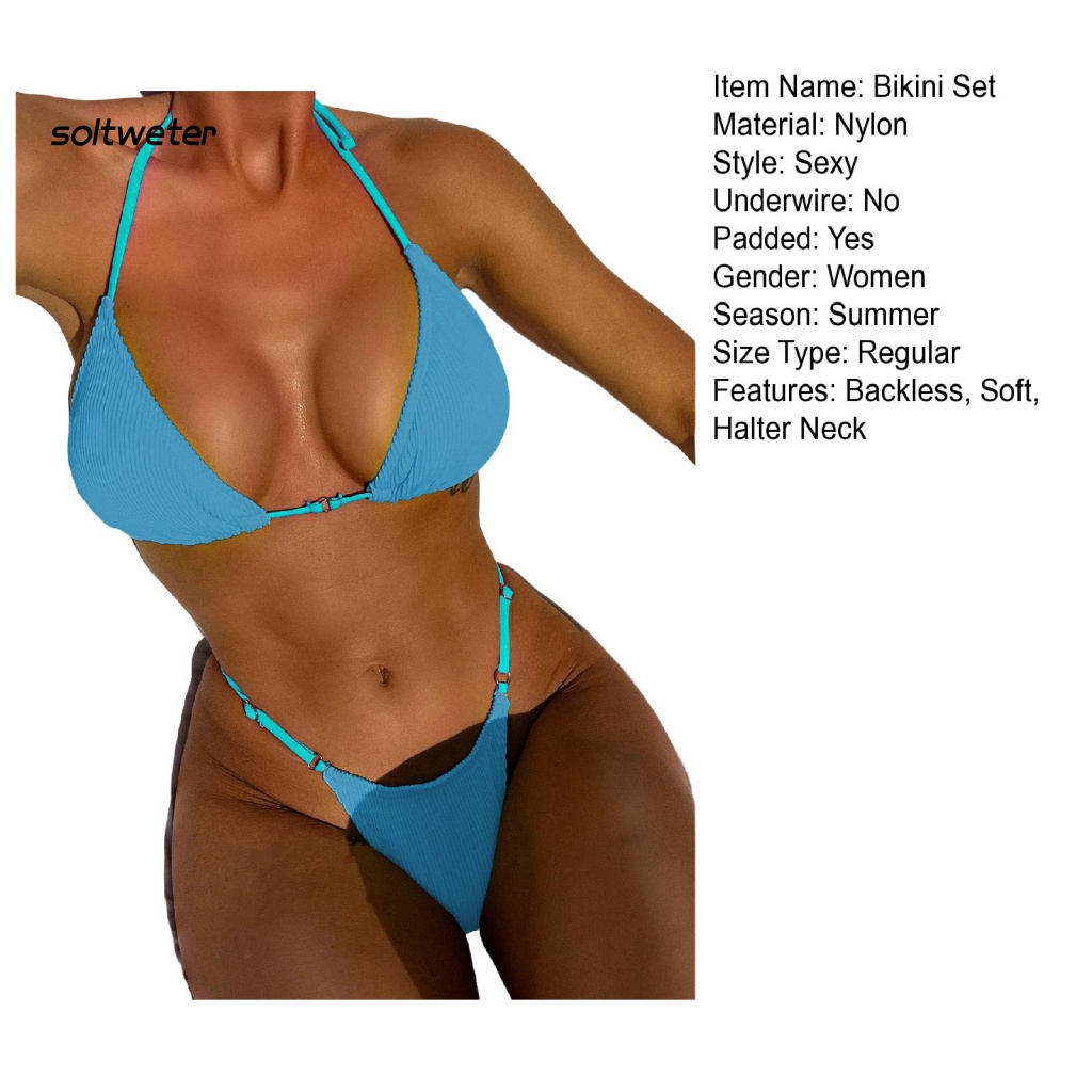 Bộ Đồ Bơi 2 Mảnh Gồm Áo Cổ Yếm Hở Lưng + Quần Lọt Khe Eo Cao Màu Sắc Tương Phản Phong Cách Thể Thao Thời Trang Đi Biển