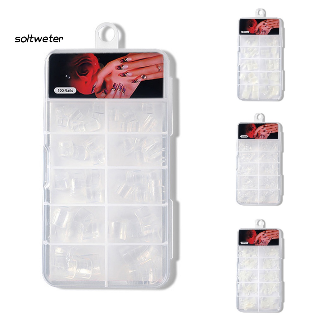 Bộ 100 Móng Tay Giả Che Phủ Nửa Đầu Nối Dài Trong Suốt Phong Cách Pháp DIY