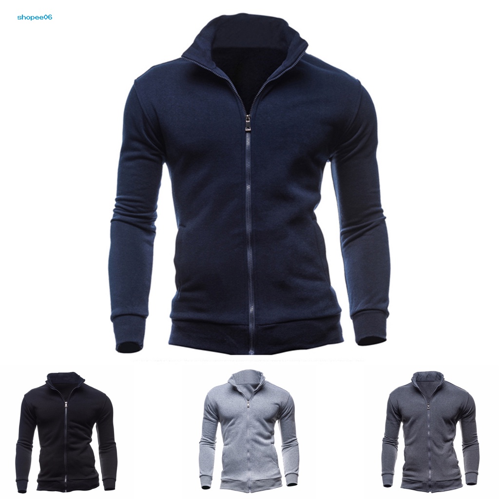 Pemg Áo Khoác Màu Trơn Dáng Ôm Có Dây Kéo Đáy Gân Mặc Hàng Ngày Cho Nam