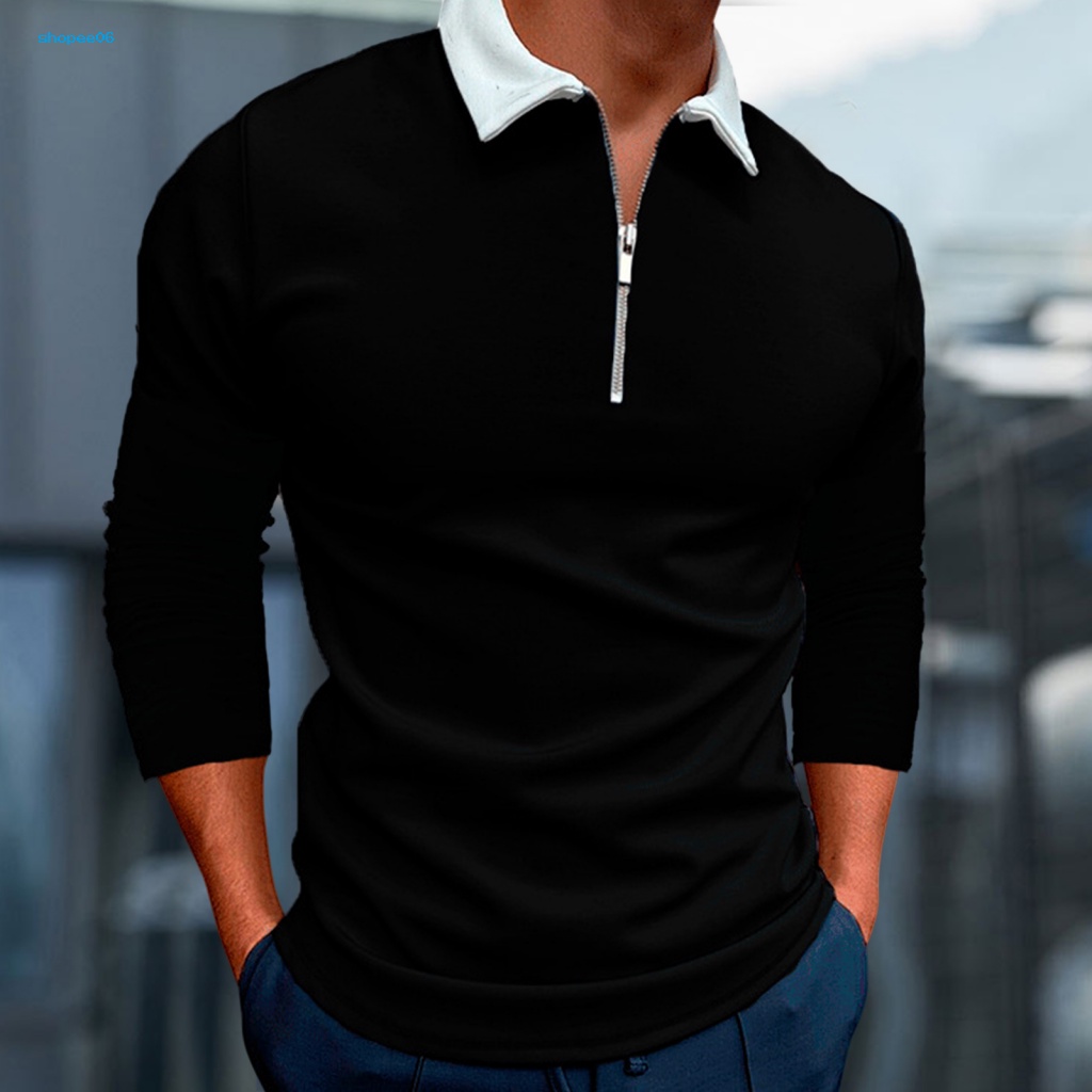 Áo Sơ Mi Tay Dài Cổ Bẻ Dáng Ôm Có Khóa Kéo Màu Sắc Thời Trang Công Sở Cho Nam