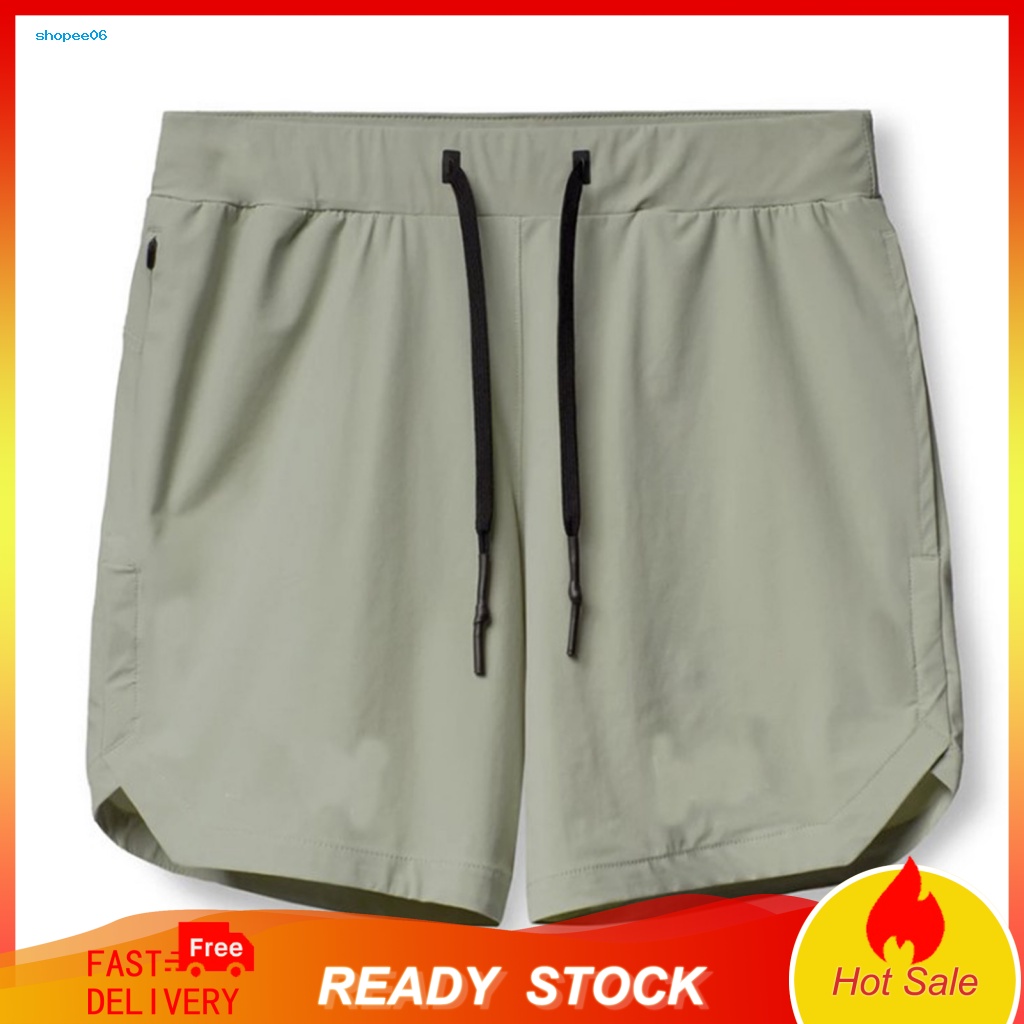 Quần Short Dây Rút Eo Co Giãn Mềm Mại Thoáng Khí Màu Trơn Có Túi Cho Nam Đi Biển
