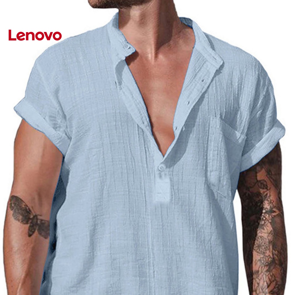 Áo Sơ Mi Cổ Đứng Tay Ngắn Màu Trơn Họa Tiết Hoa Hướng Dương Phối Nút Thời Trang Mùa Hè Cho Nam