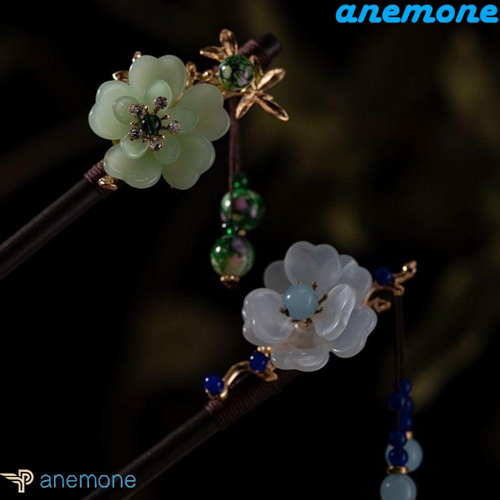ANEMONE Trâm Cài Tóc Bằng Gỗ Hình Hoa Phong Cách Hanfu Cổ Điển Cho Nữ