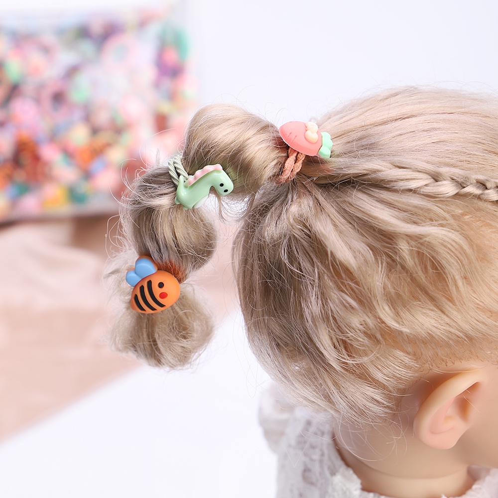 Set 10 dây buộc tóc RAINBOW BOWS co giãn hình bánh macaron / trái cây dễ thương cho bé gái