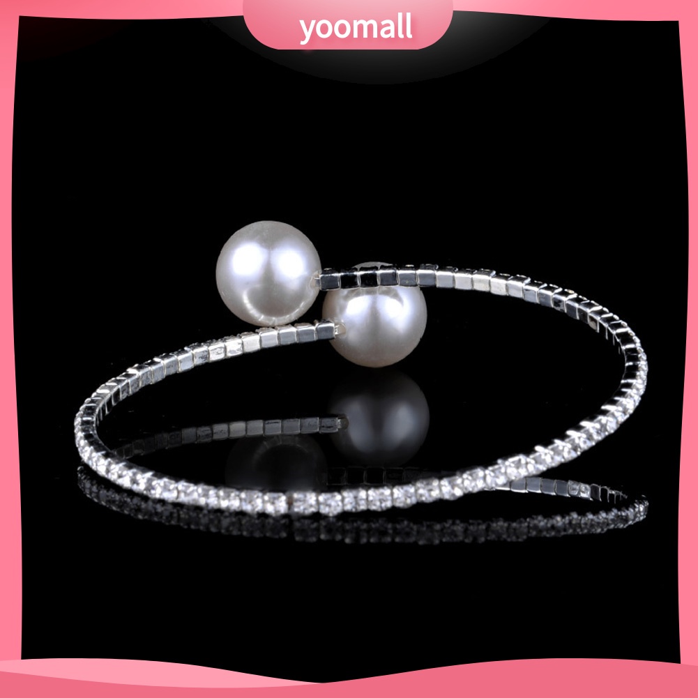 Vòng Đeo Tay Dạng Mở Đính Đá &amp; Ngọc Trai Giả Thời Trang Cho Nữ