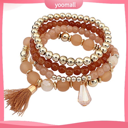 Set 4 Vòng Tay Hạt Nhựa Nhiều Lớp Thời Trang Cho Nữ